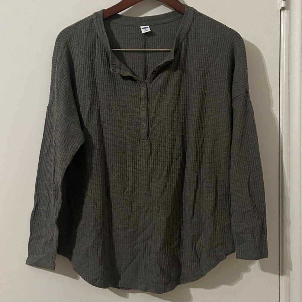 Old Navy LS Plush Waffle Knit Henley Tunic - Olive Green - Small